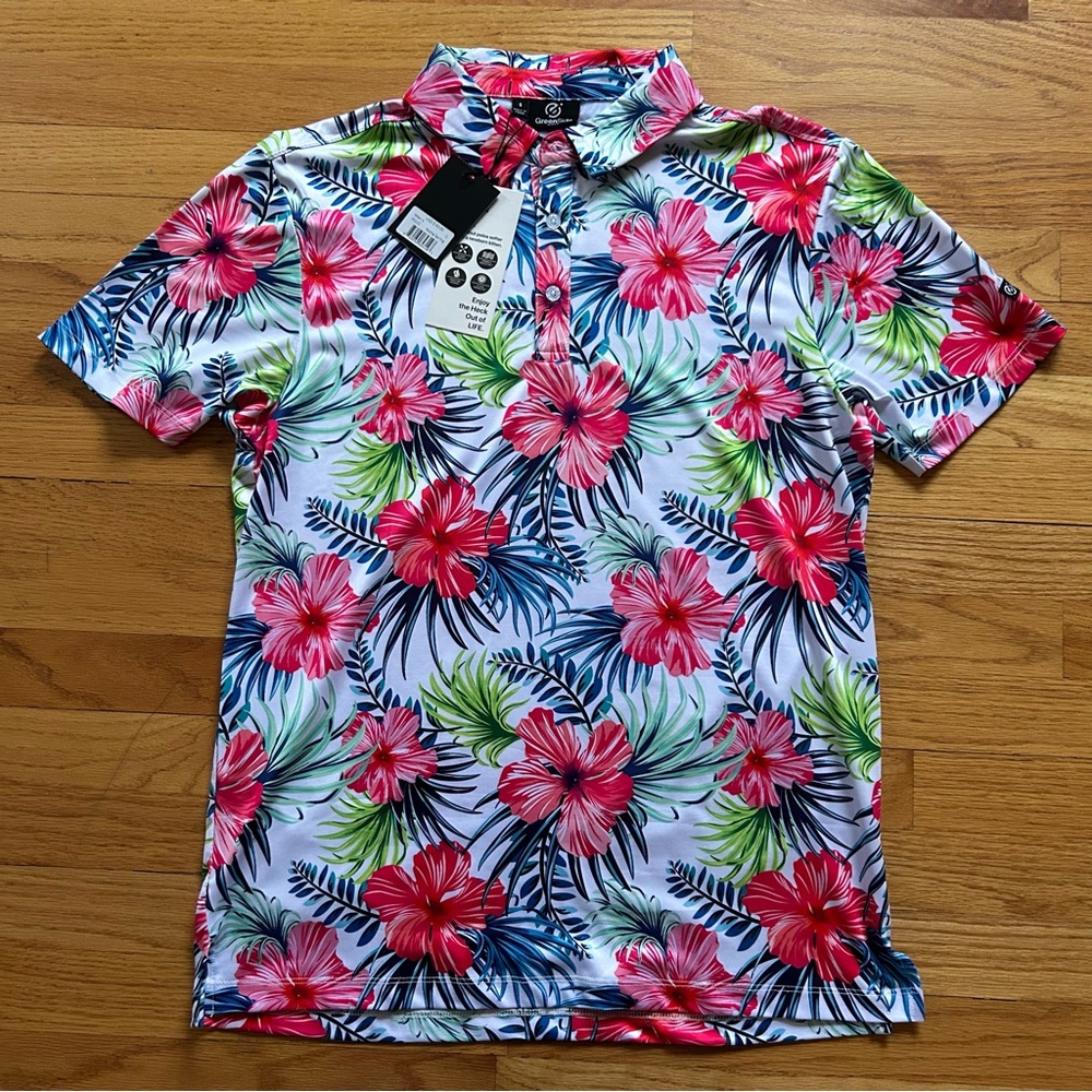 GREENSIDE Golf Hawaiian Floral Print Polo Shirt Mens Small NEW NWT